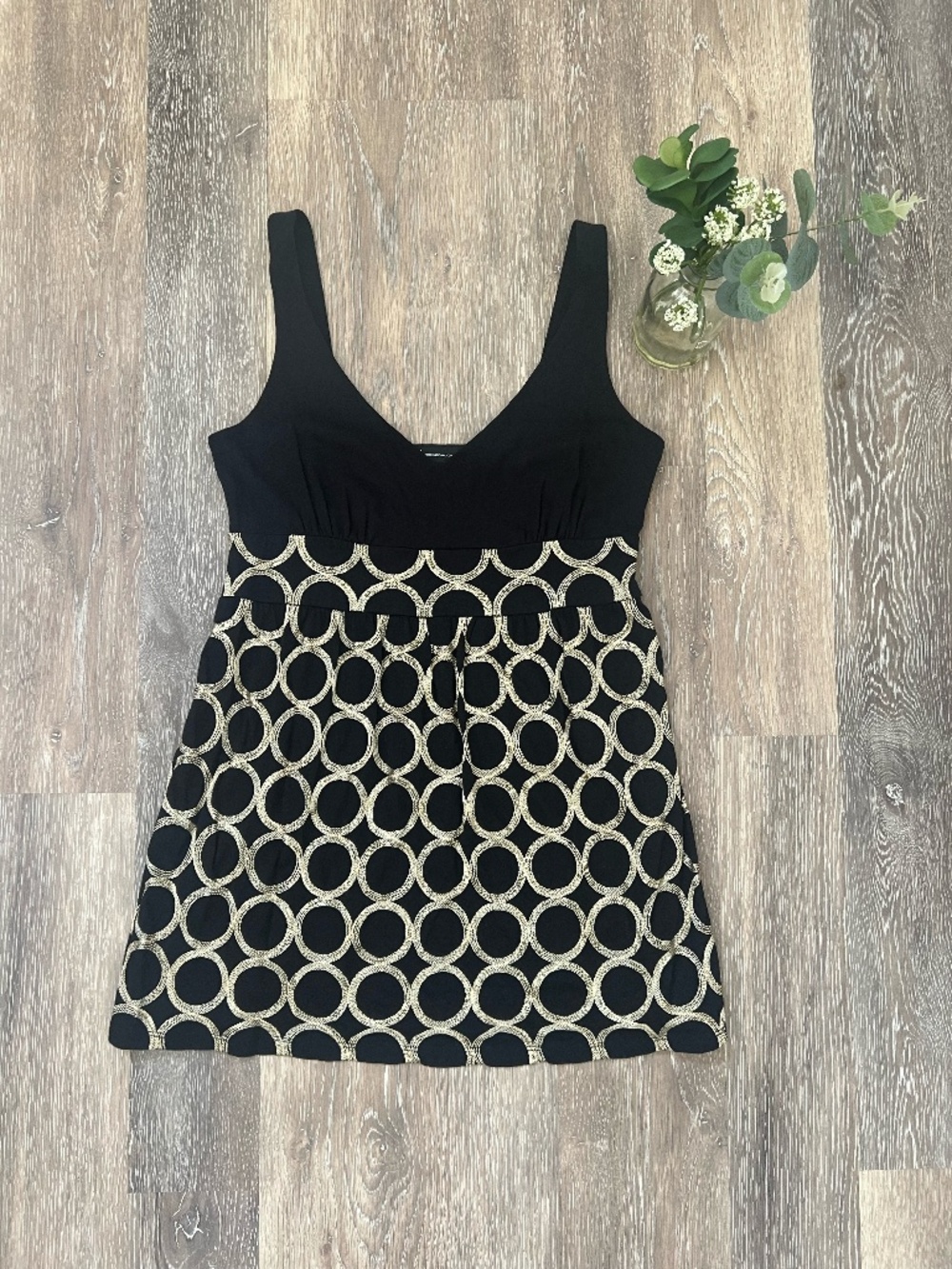 INC International Black and Gold Embroidered Tank Top Size M